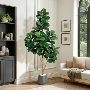 6 ft Fiddle Leaf Fig Tree Artificial with 108 Leaves - Realistic Faux Ficus Lyrata Trees in 9 in Grey Planter Pot, Indoor Fake Floor Plants for Home Office Living Room Decor, Housewarming Gift