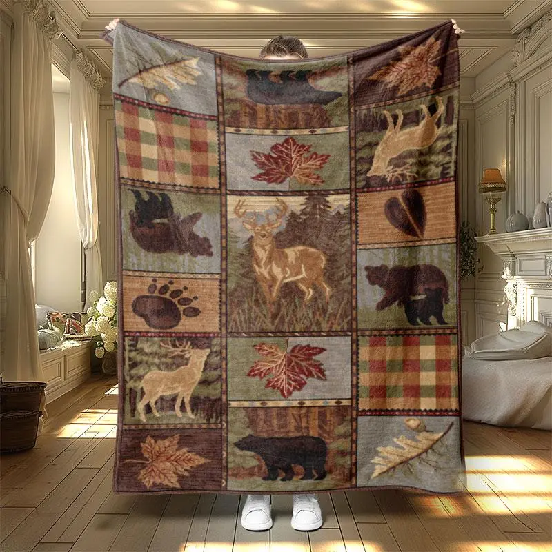 Wild Animals Printing Flannel Blanket, 1 Count Soft Warm Nap Throw Blanket, Air-conditioned Room Blanket, Figure Print Blanket for Home Office Travel Camping Dormitory
