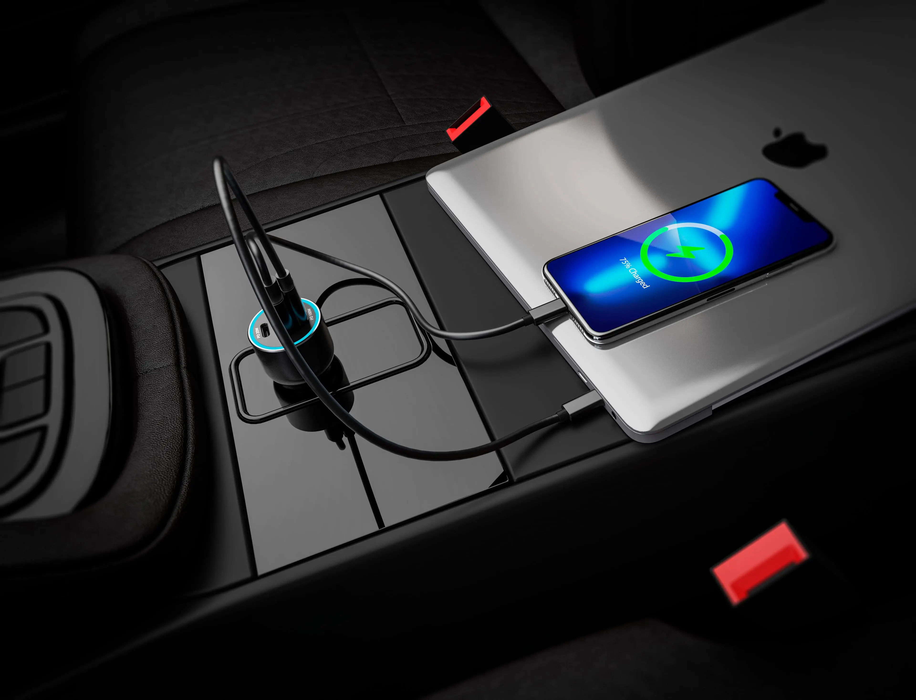 120W Vehicle Quick Charger with 2 USB-C & 1 USB Port Compatible with iPhone and Samsung Note