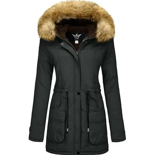Women's Winter Thicken Military Parka Jacket Warm Fleece Coat with Fur Hood warm jacket plaid  coat