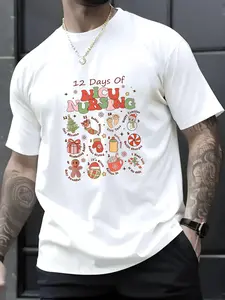 100% Cotton Unisex Retro 12 Days of NICU Nursing Christmas NICU Nurse Crew T-Shirt,spring/autumn Christmas snowflake fun pattern men's T-shirt