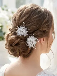 Handmade Mesh Flower Hair Sticks Set of 2, Bride Wedding Fairy Headpiece, Bridesmaid Party Hair Accessories, All Seasons