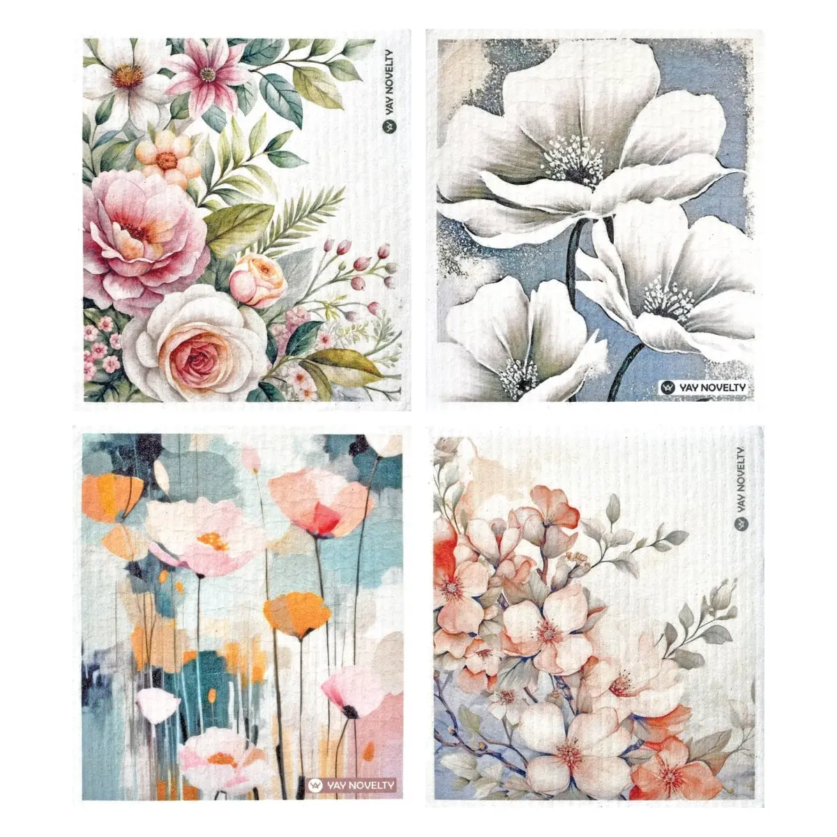 212 MAIN Model 3710 Multi-Piece Reusable Sanitizing Cleaning Cloths - 12-Pack Swedish Soft Flower-Themed Towels, Biodegradable Wood Pulp, Eco-Friendly, Water-Absorbent, Wipe-Clean, Machine Washable, Microwave-Safe for Kitchen Dishes, Indoor Cleaning, Towe