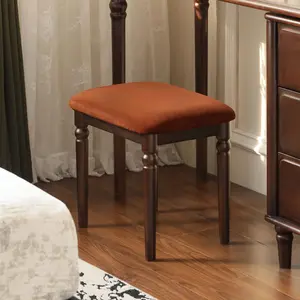 Wayshome Small Vanity Stool Chair, Beech Wood American Vintage Style Makeup Chair, Footstool for Bedroom, Dining Room, Entryway, Walnut