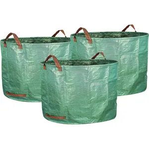 3-Pack 16-Gallon Garden Trash Bags, Reusable Heavy-Duty Foldable Industrial Fabric, with Handles, for Gardening Leaf Collection, Durable Gardening Tools
