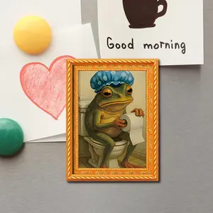 Funny Frog Refrigerator Magnet, Mini Photo Frame Shape, Small Creative Hanging Art, Wooden Craft, Fun Home Decor, Decoration, Holiday Gift