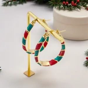 Women's Hypoallergenic Christmas Hoop Earrings Xmas Enamel Holiday Ornament Loop Earring Charm Jewelry Gift-Thanksgiving & Xmas gift for her birthday