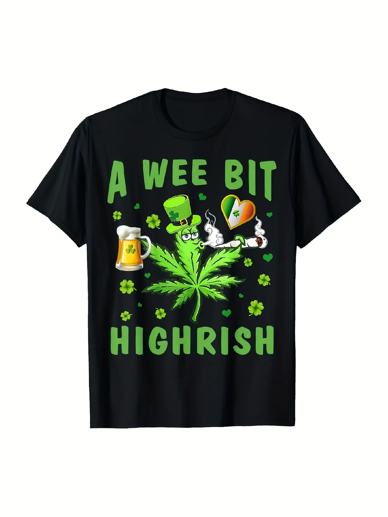Humorous St. Patrick'S Day And Irish Drinking T-Shirt - A Little Bit Highrish with a Design of Golden Pots, Clovers, And Leaves - Soft And Breathable Unisex Crew Neck Tee for Both Men And Women (Sizes S-XXXL) - Comfortable Graphic Print Tee for All