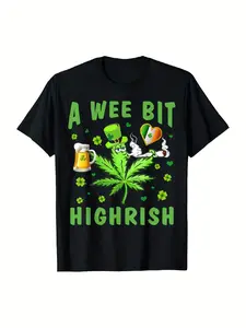 Humorous St. Patrick'S Day And Irish Drinking T-Shirt - A Little Bit Highrish with a Design of Golden Pots, Clovers, And Leaves - Soft And Breathable Unisex Crew Neck Tee for Both Men And Women (Sizes S-XXXL) - Comfortable Graphic Print Tee for All