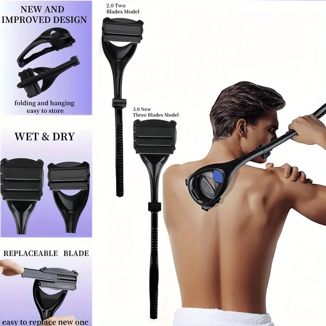 Back Shavers Razor, Body Hair Trimmer, Body Hair Trimming, The DIY Back Hair Shaver for Men with Safety Blade Technology & Ergonomic Handle, Wet or Dry Shaving, Extra Blades Included, Summer Use