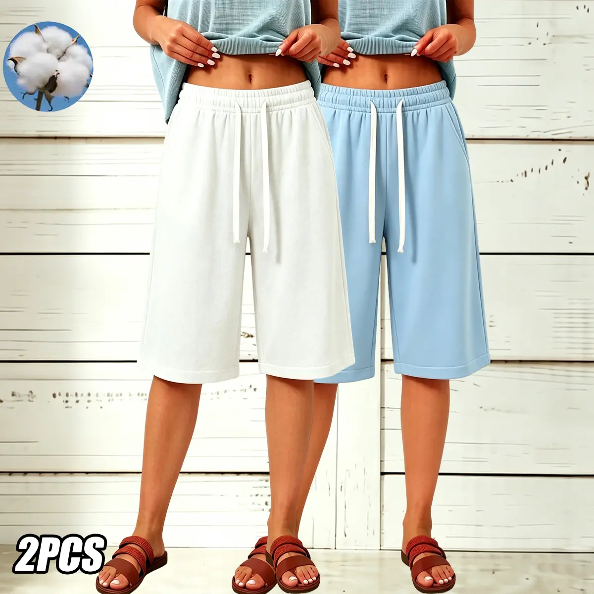 2-pack women’s lightweight cotton capris with drawstring waist — casual pants for spring/summer, comfortable and stylish for everyday wear | loose fit pants | casual style pants