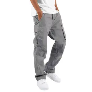 Mens Cargo Pants Drawstring Casual Hiking Pants Joggers Athletic Trousers Cotton Loose Straight Sweatpants for Men
