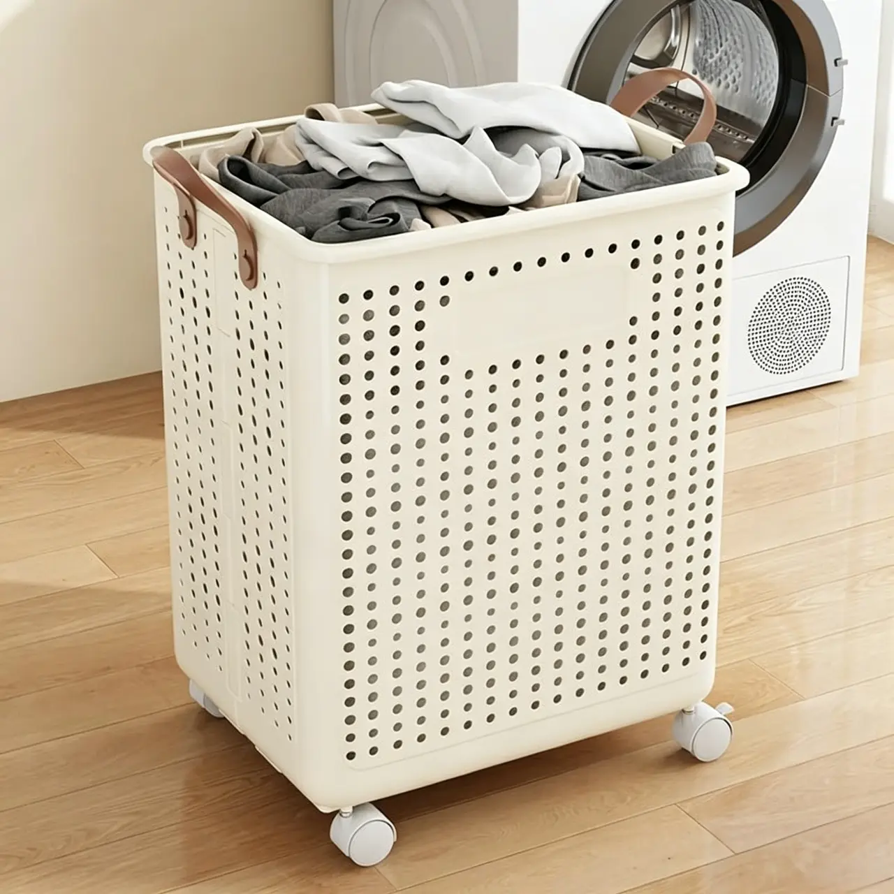 Laundry Basket with Rolling Wheels, 60L/75L Foldable Laundry Hamper, Dirty Clothes Basket, Waterproof, Freestanding Design for Bedroom, Bathroom, College Dorm, Home Supplies, Tiktokshopstockup
