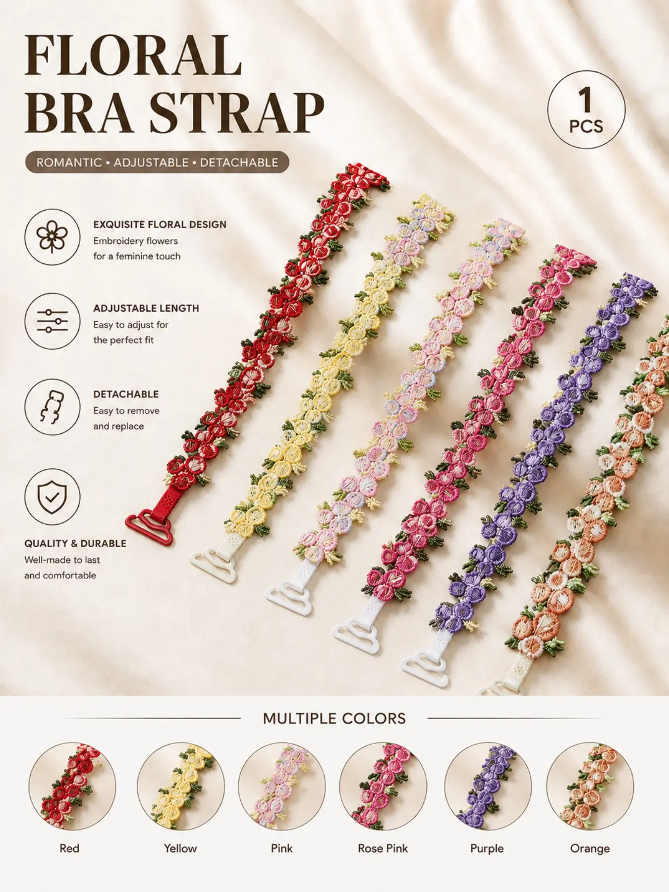 Women's Sweet Ditsy Floral Embroidered Lace Lingerie Underwear Bra Straps, Fairycore Adjustable Fit Elegant Decorative Embroidery Shoulder Straps, Accessories, Perfect for Summer Fashion