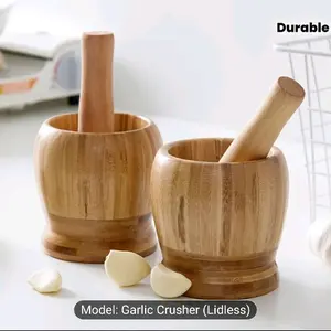 Durable Garlic Crusher Lidless Model Wooden Mortar and Pestle for Easy Garlic Grinding Herbs and Pepper Simple Design Versatile Use