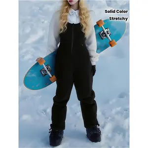 Mens And Womens Ski Suit Thermal Insulated Winter Snowsuit Overalls Bib Pants with Hood |   Button Fly Closure, Long Length, Straight Leg, Elegant Style, Solid Color, Zipper Details, Slight Stretch Fabric by