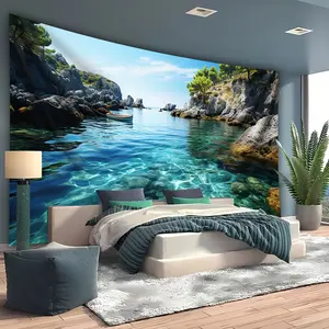 Ocean Mountain Tapestry Sea Sky Backdrop Nature Landscape Theme Wall Hanging Photography Background Scenic Decor for Living Room Bedroom Indoor Outdoor Home Decoration