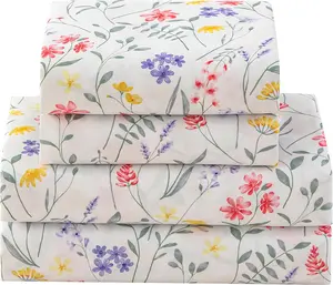 Floral Bed Sheets  Size 18 Deep Pocket  Sheets Soft Breathable Floral Sheets  Size Bed Set with 1 Flat Sheet, 1 Fitted Sheet, 2 Pillowcases (, Blooming Spring)