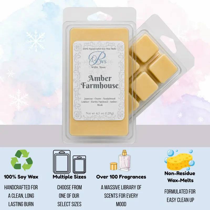 4.5oz Clamshells 100% Soy Wax - Handcrafted for a Clean, Long Lasting Burn - Over 100 Fragrances - Non-Residue Wax Melts - Easy Clean Up