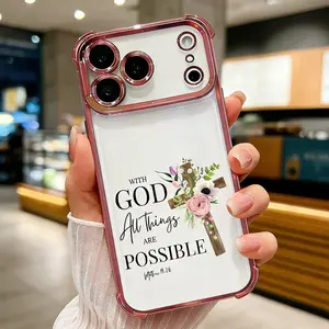 With God All Things Are Possible Christian Phone Case for iPhone 11 12 13 14 15 16 17 Pro Max Plus Air, Shockproof Clear Rose Gold Protective Cover, Religious Faith Gift DDSJ-26040403