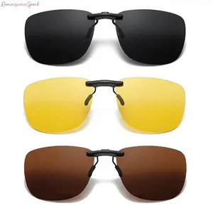 3 Pack Square Polarized Clip On Sunglasses, unisex vintage black lenses. UV400 protection, anti-glare and night vision, fits prescription glasses. Suitable for driving, outdoor activities and daily wear.