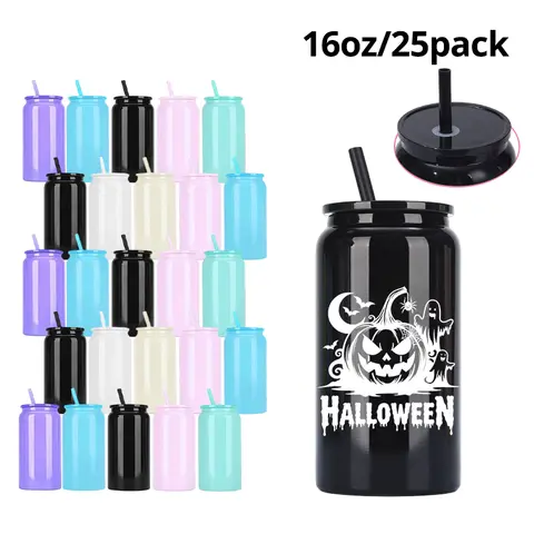 25pcs 16oz Sublimation Stainless Steel Macaron Soda Can Tumbler - Vacuum Insulated, Leak-Proof, Portable Mug with Lid and Straw, Glossy Water Bottle, Festive Gift Tumbler Drinkware,summerwins304 Stainless Steel Tumbler