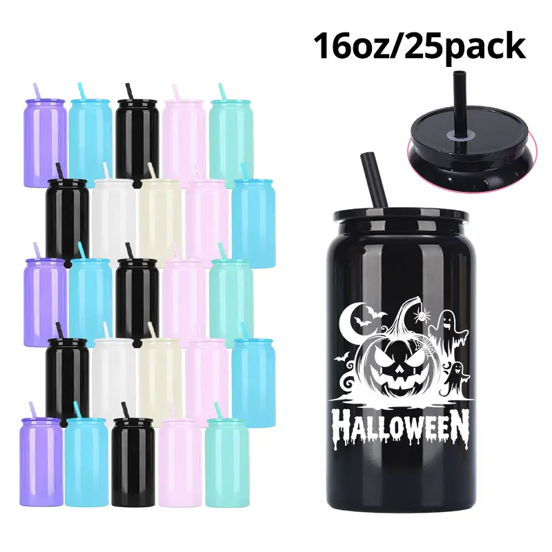 25pcs 16oz Sublimation Stainless Steel Macaron Soda Can Tumbler - Vacuum Insulated, Leak-Proof, Portable Mug with Lid and Straw, Glossy Water Bottle, Festive Gift Tumbler Drinkware,summerwins304 Stainless Steel Tumbler