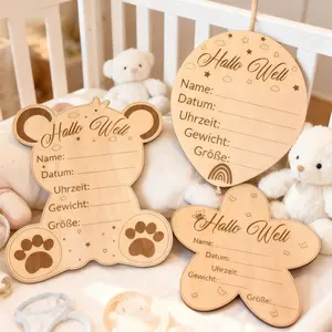 Wooden Birth Announcement Board, Welcome Memorial Sign, Growth Birth Record Plaque, First Birthday Card, Baptism Gift, Photography Prop