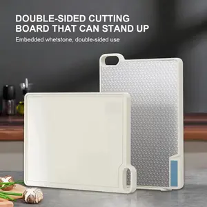 Dual-Sided Cutting Board with Built-in Knife Sharpener, Food-Grade PP & 304 Stainless Steel, Self-Standing Space-Saving Design, Non-Slip Kitchen Prep Station