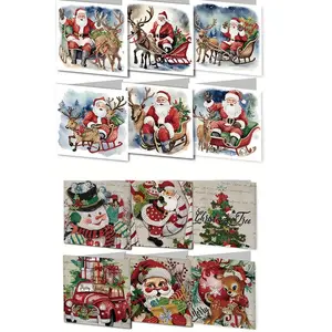 12pcs/set Diamond Art Christmas Cards Kit - Santa Claus Patterns Design for Expressing Warm Wishes Diamond Painting Christmas Greeting Cards, Perfect For Family, Friends & Loved Ones - Handmade Craft Gifts for Christmas and New Year