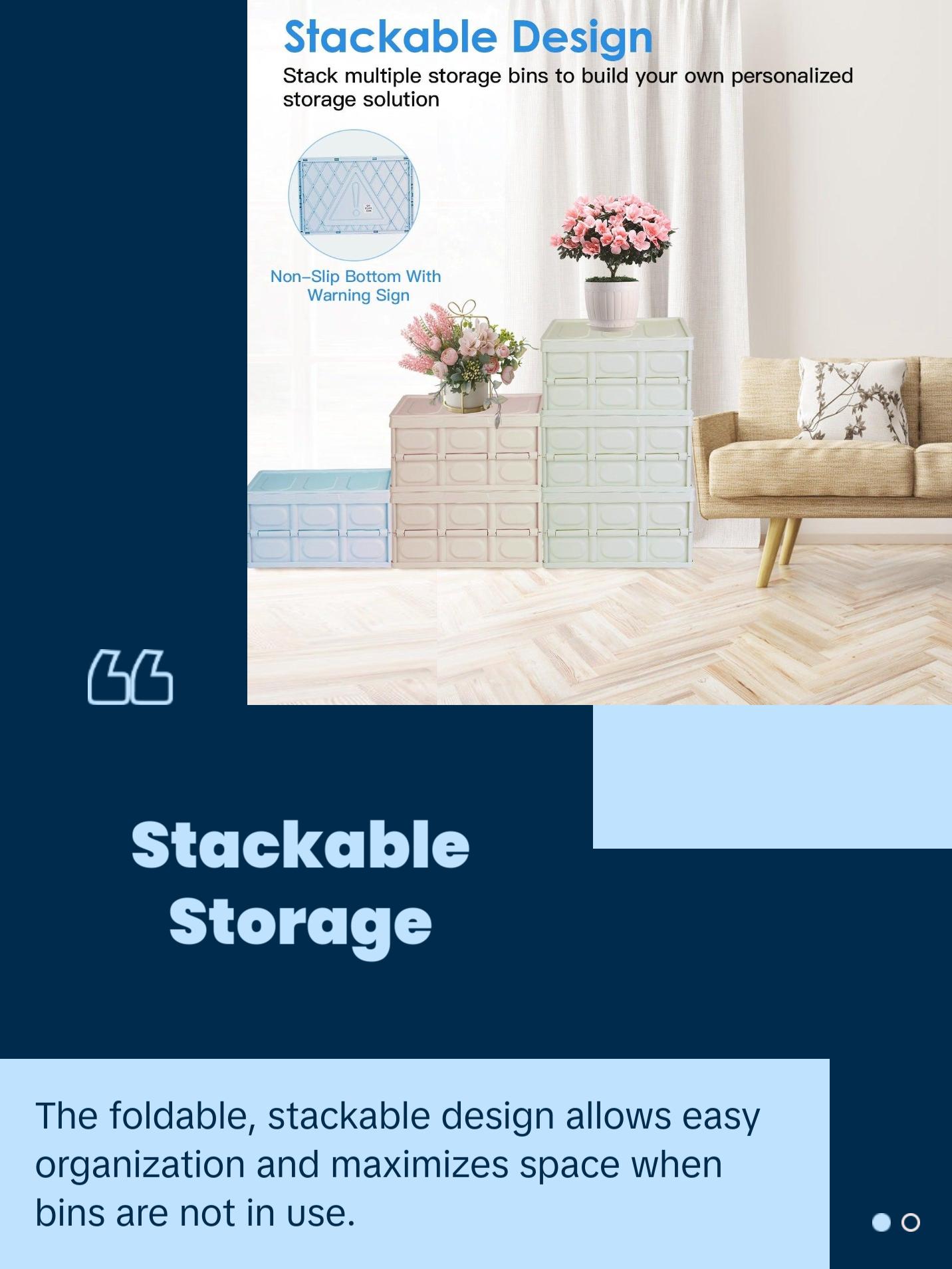 Collapsible Storage Bins with Dustproof Lid, Waterproof Interior, Stackable Design, Ideal for Camping, Fishing, and Living Room Use