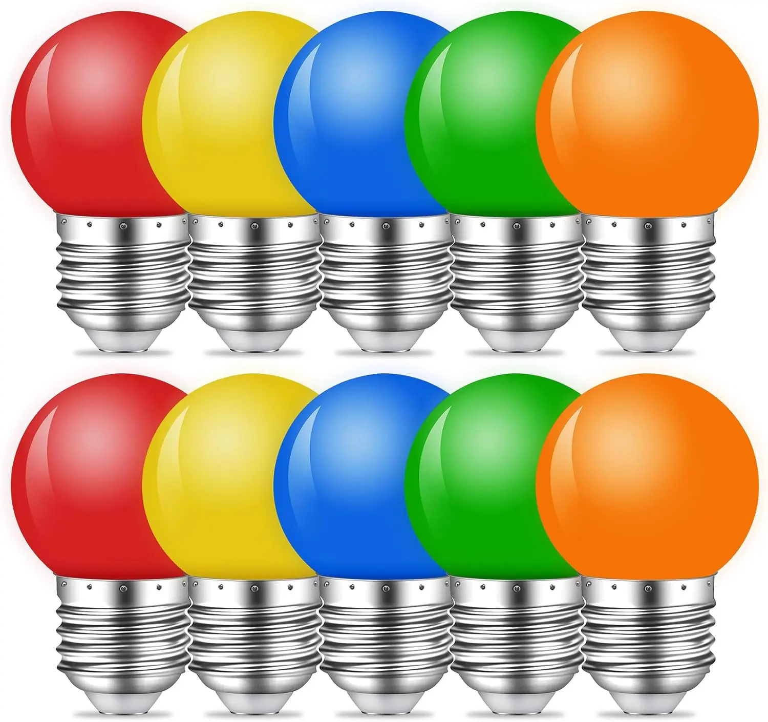 Colored LED Bulbs 1W,G45 E26 LED Color Bulb,Multicolor LED Bulb,Red Yellow Blue Green Orange,for Halloween Bedroom Holiday Party Decoration,10 Pack