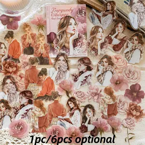 40 Sheets/bag Pet Material Stickers, Flower & Character Theme Decorative Stickers, Diary Sticker for Journals, Water Bottles, Multi-Scene Decoration, Sticker Packs