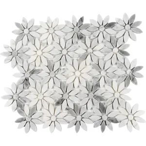 Gray and White 4-in. x 5-in. Polished Marble Mosaic Floor and Wall Sample Tile Having 1 sqft Coverage