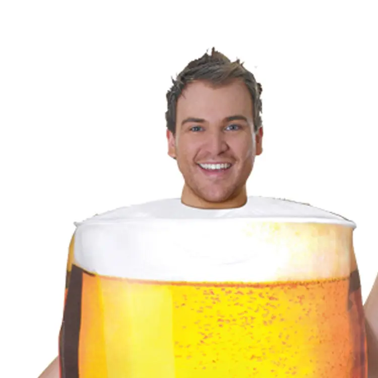Men's Beer Mug Costume Set, Oversized Full Body Foam Pullover with Dimpled Texture, Adjustable Straps, and Lid for Halloween & Matching Group Parties, Fabric, Mesh, Menswear, Soft, Top, Classic, Rayon, Linen, Holiday, Free Size, Generous Fit, Stein Look,,