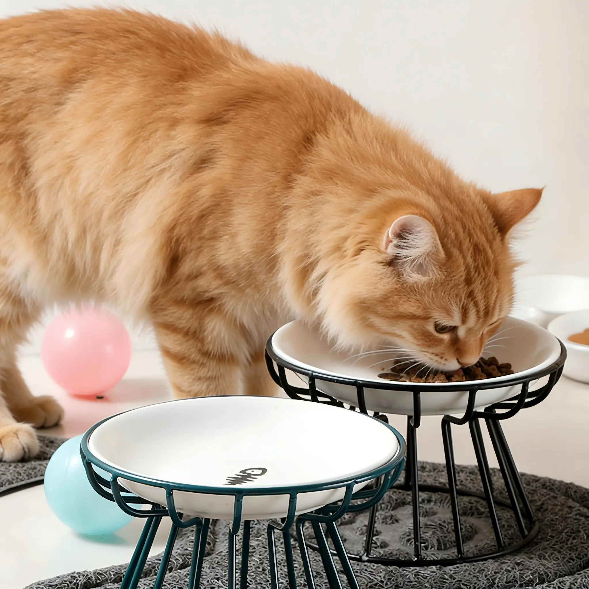 2pcs Ceramic Raised Cat Bowl Set, Feeding, Includes 1 Easy-to-clean Elevated Ceramic Cat Food Bowl - Anti-spill Pet Bowl, Suitable for Cats - Durable, Reduces Neck Strain During Eating