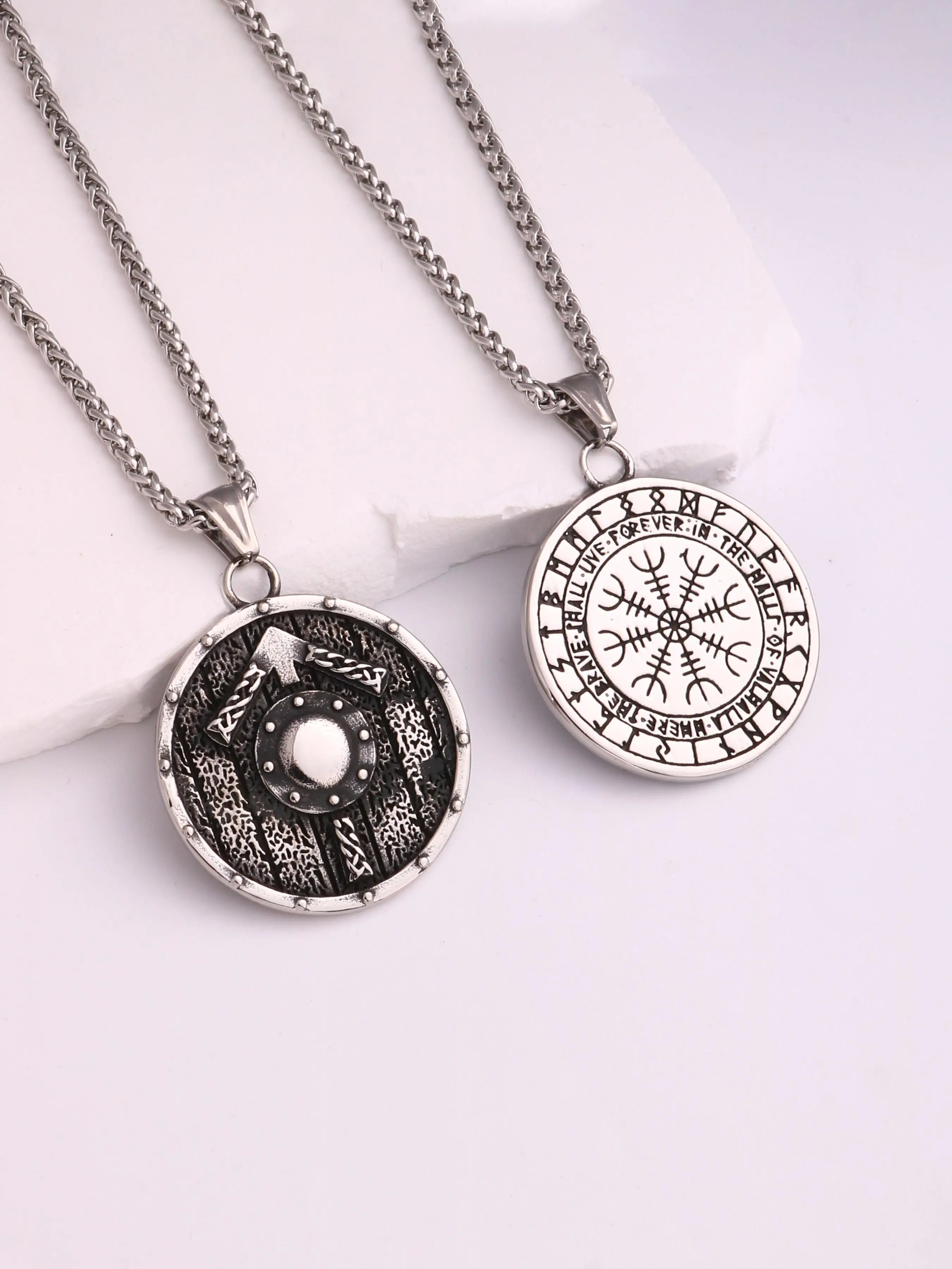 Vintage Stainless Steel Myth Of North Europe Odin Rune Necklace for Men, Spiritual Protection Amulet Necklace, Men Jewelry