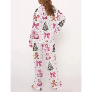 Coquette Pink Christmas Silky Satin Pajama Set - Women s Festive Sleepwear