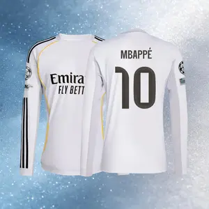 25 26 Home Kit White 10# Mbappé Long Sleeve Soccer Jersey Fans Version