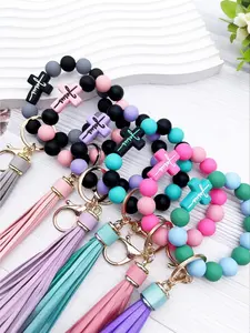 Silicone cross bead bracelet keychain creative wrist bracelet key ring accessory for women's bags