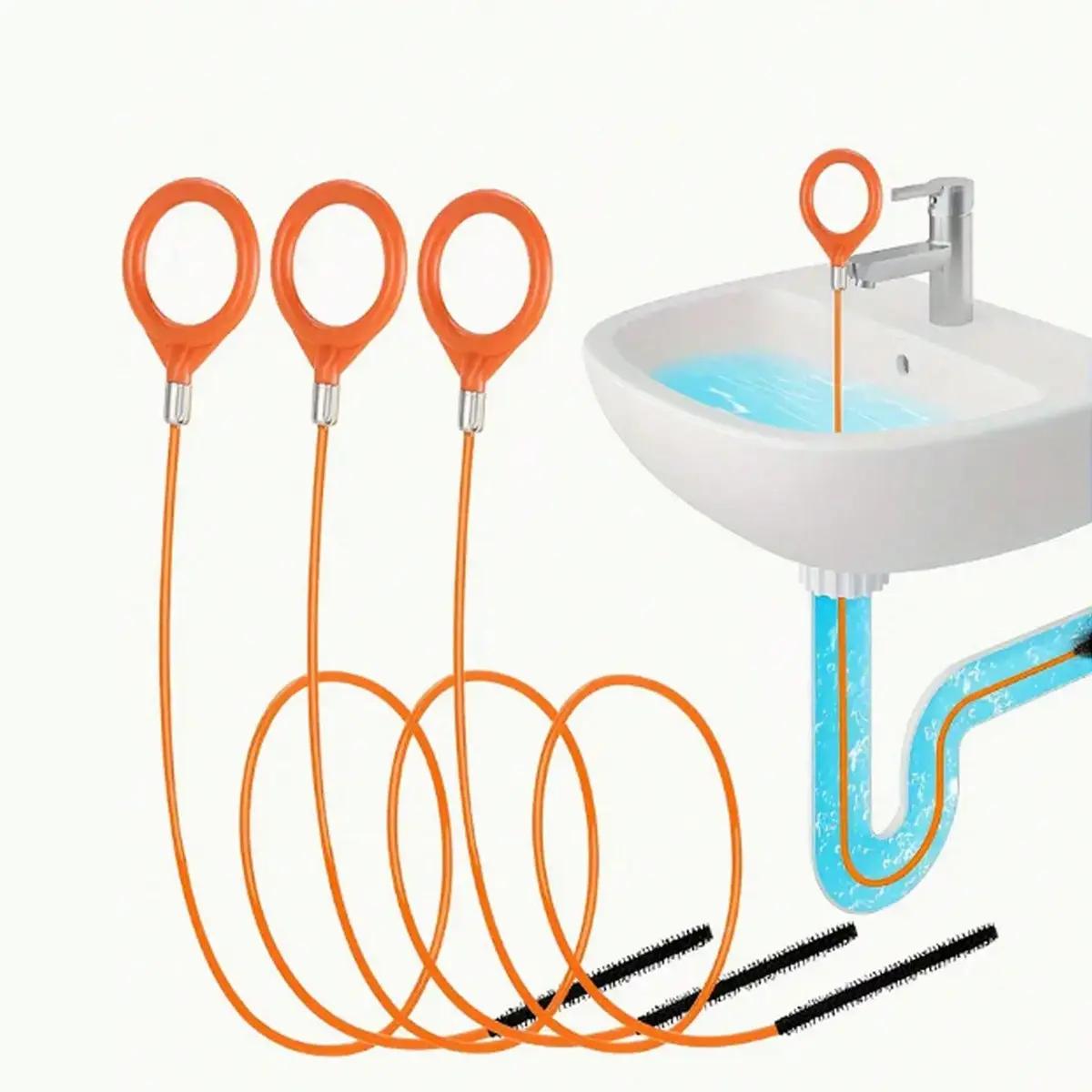 Drain Cleaning Tool Set, Hair Removal Cleaner, Shower Room Drain Unclogging Kit, Kitchen Sink Drain Plunger, Bathroom Accessories, Drain Clog Remover, Drain Auger (130cm/200cm Random)