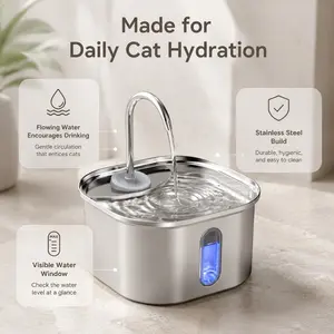 304 Stainless Steel Automatic Cat Water Fountain, Silent Operation, Washable Reusable Filter, Meets Cats' Healthy Drinking Needs
