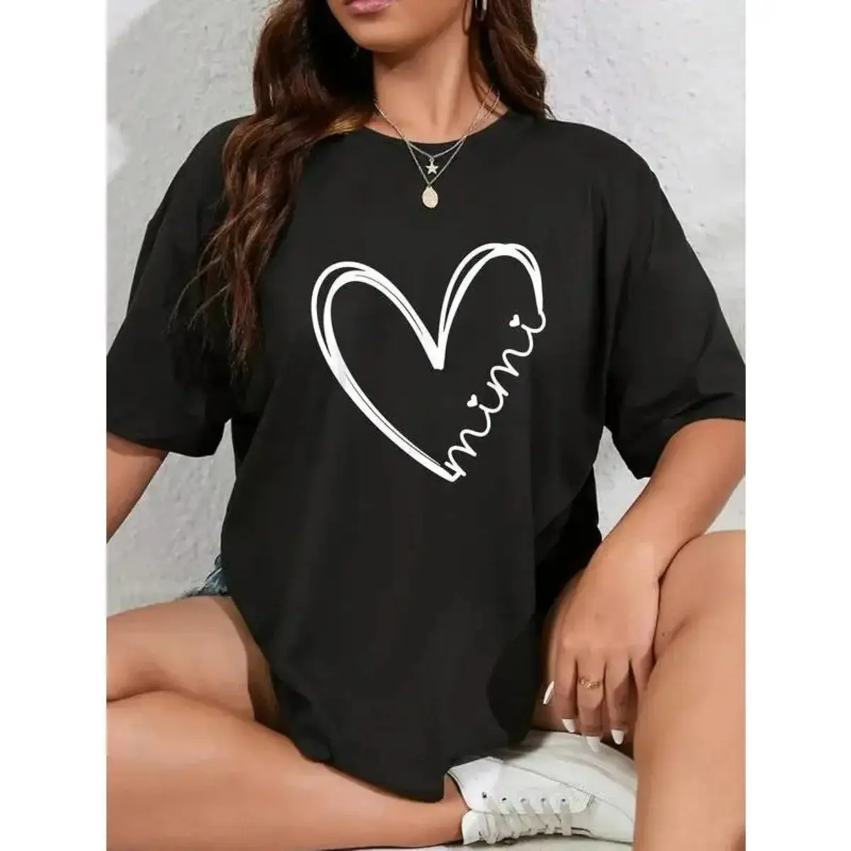 Men's Soft Crew Neck Denim Cargo Print T-Shirt - Funny Mimi Heart Print, Casual Short Sleeve, Skin-Friendly Standard Fit Streetwear, All Seasons Top for Mother's Day Gifting (Sizes 2XL, 3XL)