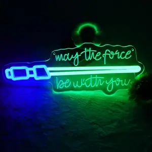 Galaxy Saber Neon Sign, May the Force Be With You LED Wall Light, USB Powered Blue & Green Sci-Fi Room Decor for Gaming Room, Bedroom, Man Cave, Movie Room, Party Bar, Birthday Gift for Fans