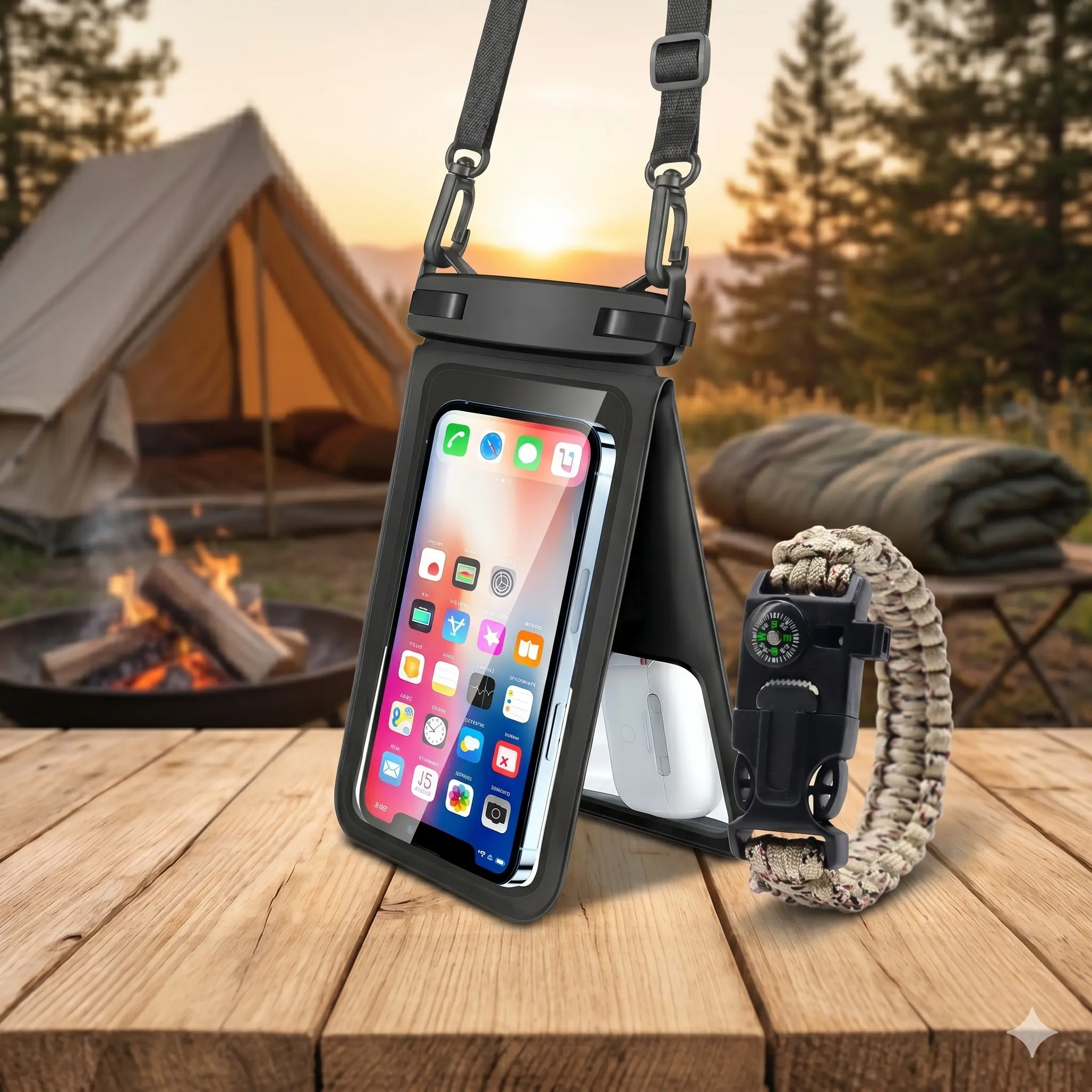 HOLDNEAR Survival Kit Bundle with Wrist-Worn Paracord Bracelet and Waterproof Phone Dry Bag - 5-in-1 Survival Tools with Compass & Fire Starter