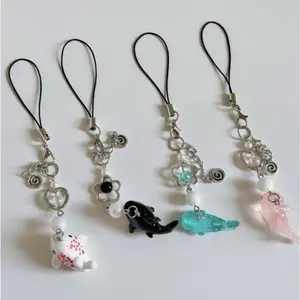 2PCS cute whale marine animal shark chain mobile phone CCD camera small decorative pendant accessories lanyard Smartphone Cellphone Charm Resin Pink+Blue phone charm