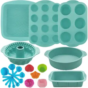 32 Pieces Silicone Baking Pans Set Nonstick Bakeware Set for Kitchen Oven Silicone Cake Molds Round/Square Cake Pan Baking Sheet Loaf Pan Donut Muffin Pans