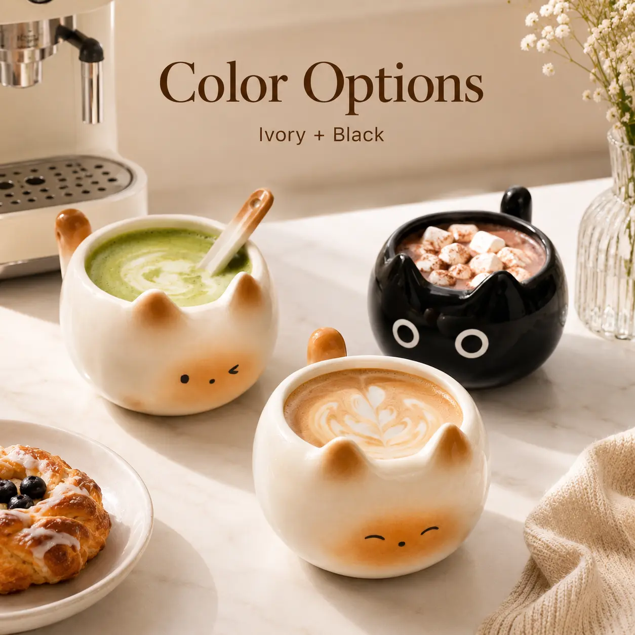 3pc Siamese A-Squinting Kitten Beverage Coffee Cup with Free Stirring Stick, Creative Drinkware, Exquisite Kitchen Mug for Home Use, Ideal Gift for Coffee Shop Latte Art Enthusiasts, Coffee CupsCeramic Mug with Handle
