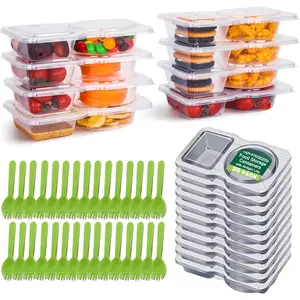 30 Sets  Snack Containers with , Double Compartment Snack Pack Containers with Spoons,  | Microwave & Dishwasher Safe | Leakproof Condiment Containers for School Office Travel