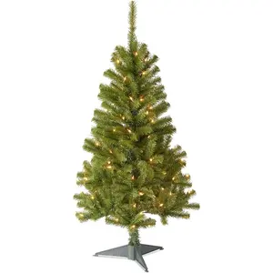 National Tree Company Pre-Lit Artificial Full Christmas Tree, Green, Canadian Fir Grande, White Lights, Includes Stand, 4 Feet